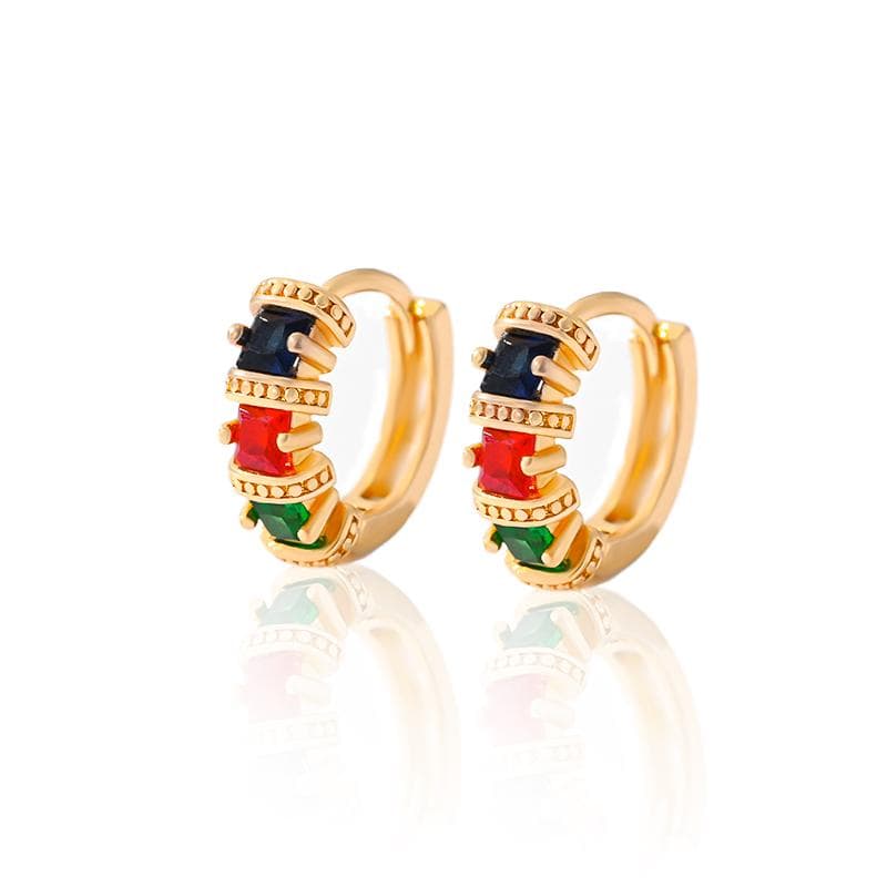 Multicolor Gemstone Gold-Plated Huggie Hoop Earrings