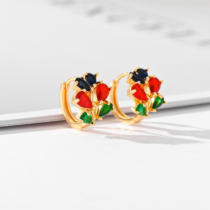 Colorful Floral Gem Hoop Earrings