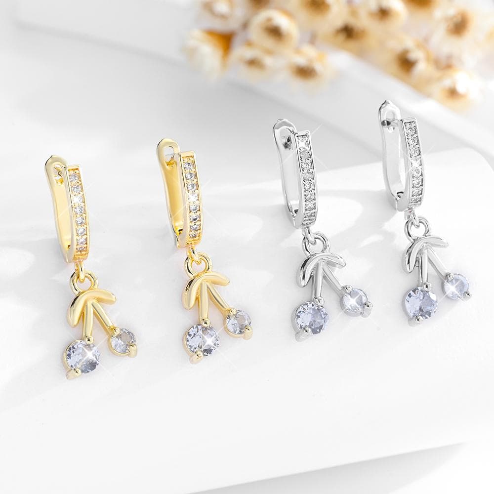 Cherry Crystal Drop Hoop Earrings – image 1