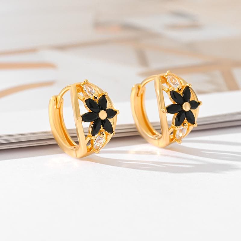 Gold-Plated Black Flower Hoop Earrings – image 1