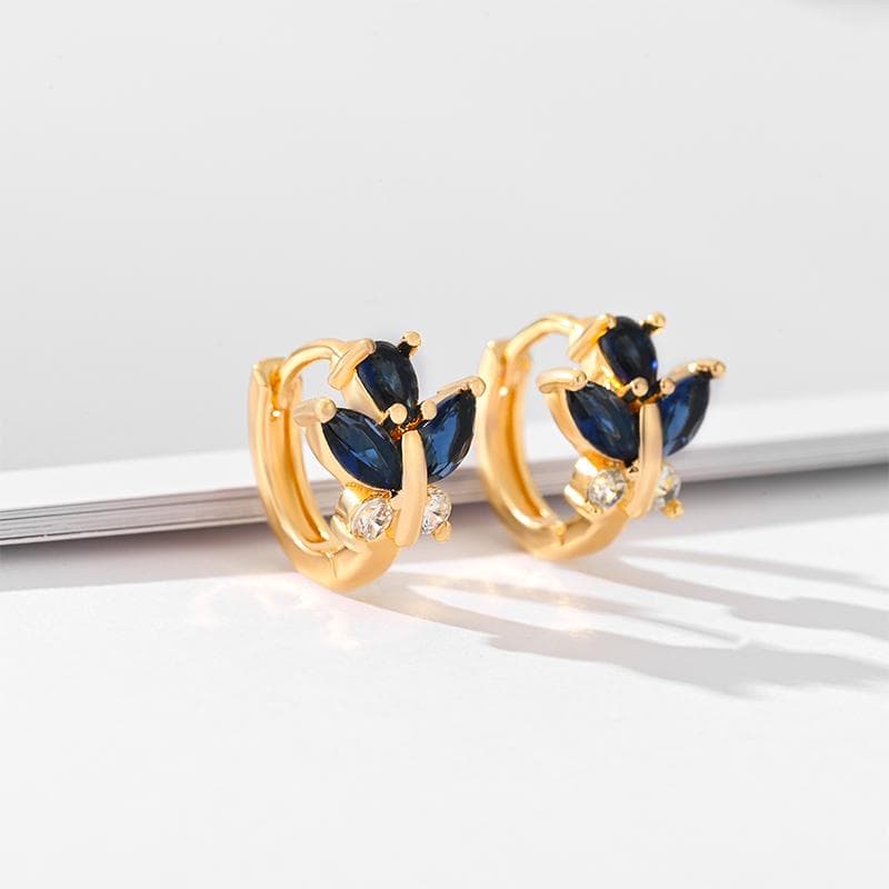 Gold-Plated Blue Leaf Hoop Earrings – image 1