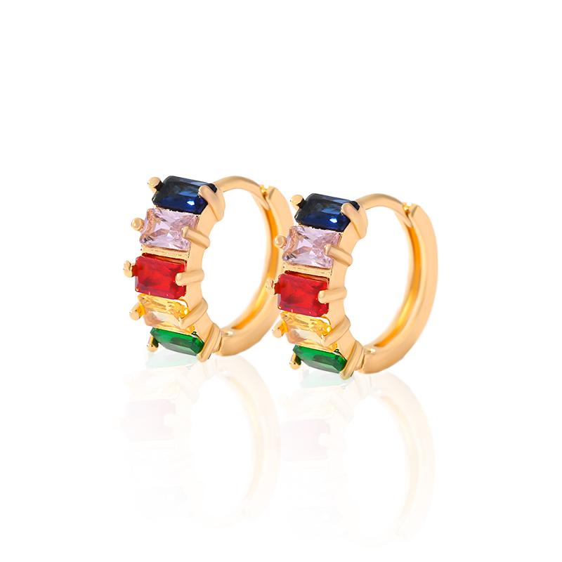 Rainbow Gemstone Hoop Earrings – image 1