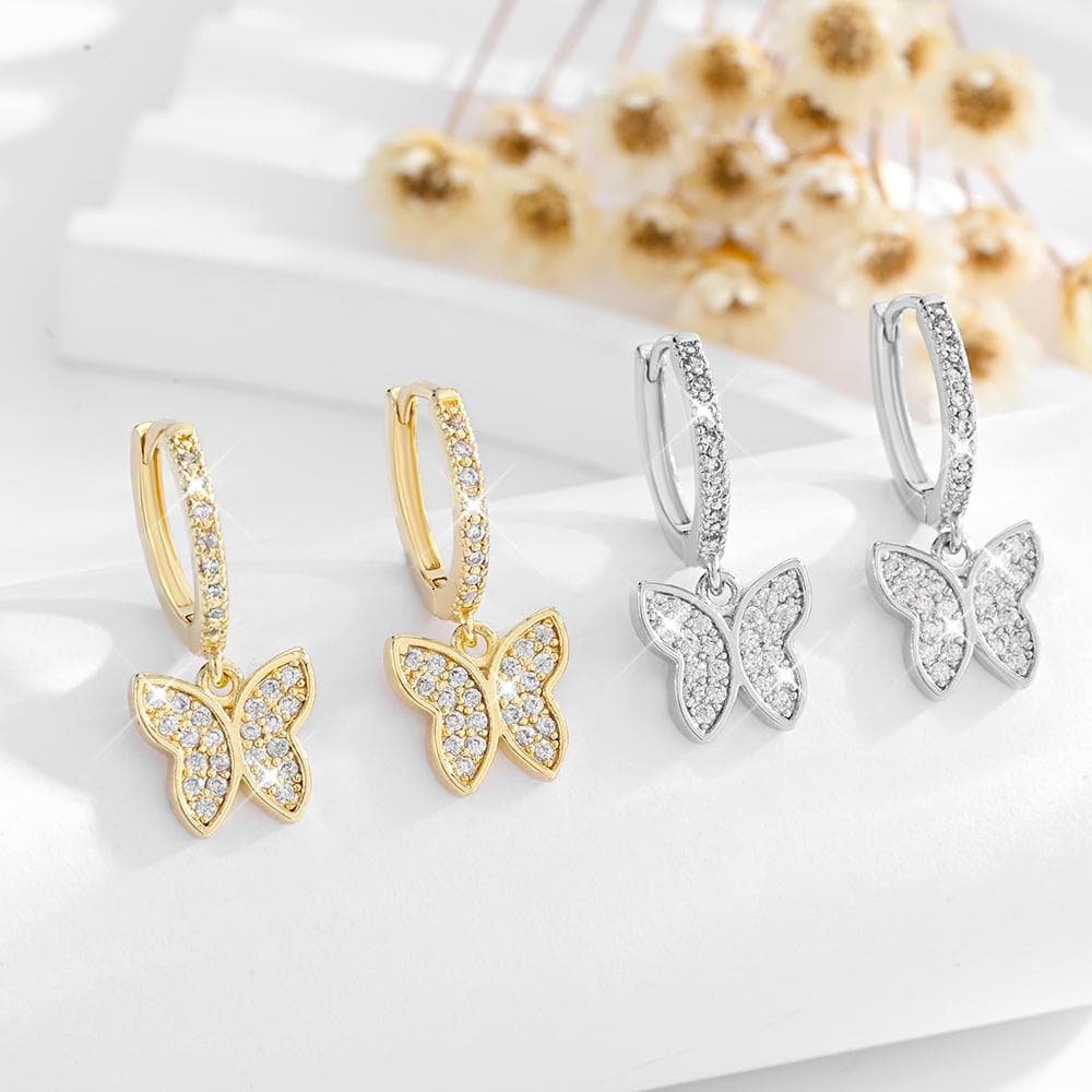 Sparkling Butterfly Drop Hoop Earrings, Fashion & Accessories product