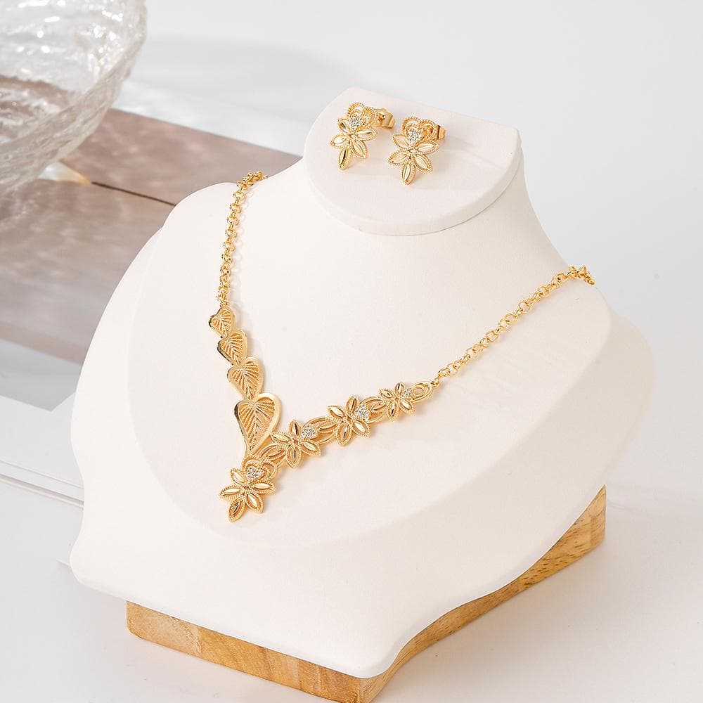 Golden Floral Charm Jewelry Set